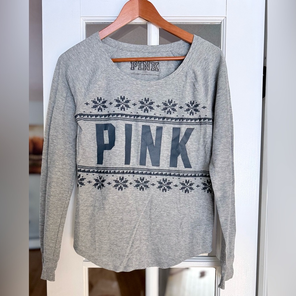 Victoria Secret Pink Logo Sleep Thermal Shirt, Grey Size Large - Picture 4 of 4